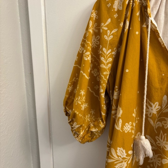 Karen Kane Yellow Puff Sleeve Tassel Floral Boho Shift Dress Lined Size Small‎ - Picture 6 of 9